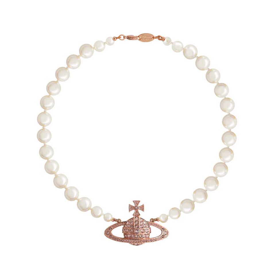 Vivienne Westwood Rose Gold Tone One Row Pearl Bas Relief Choker 