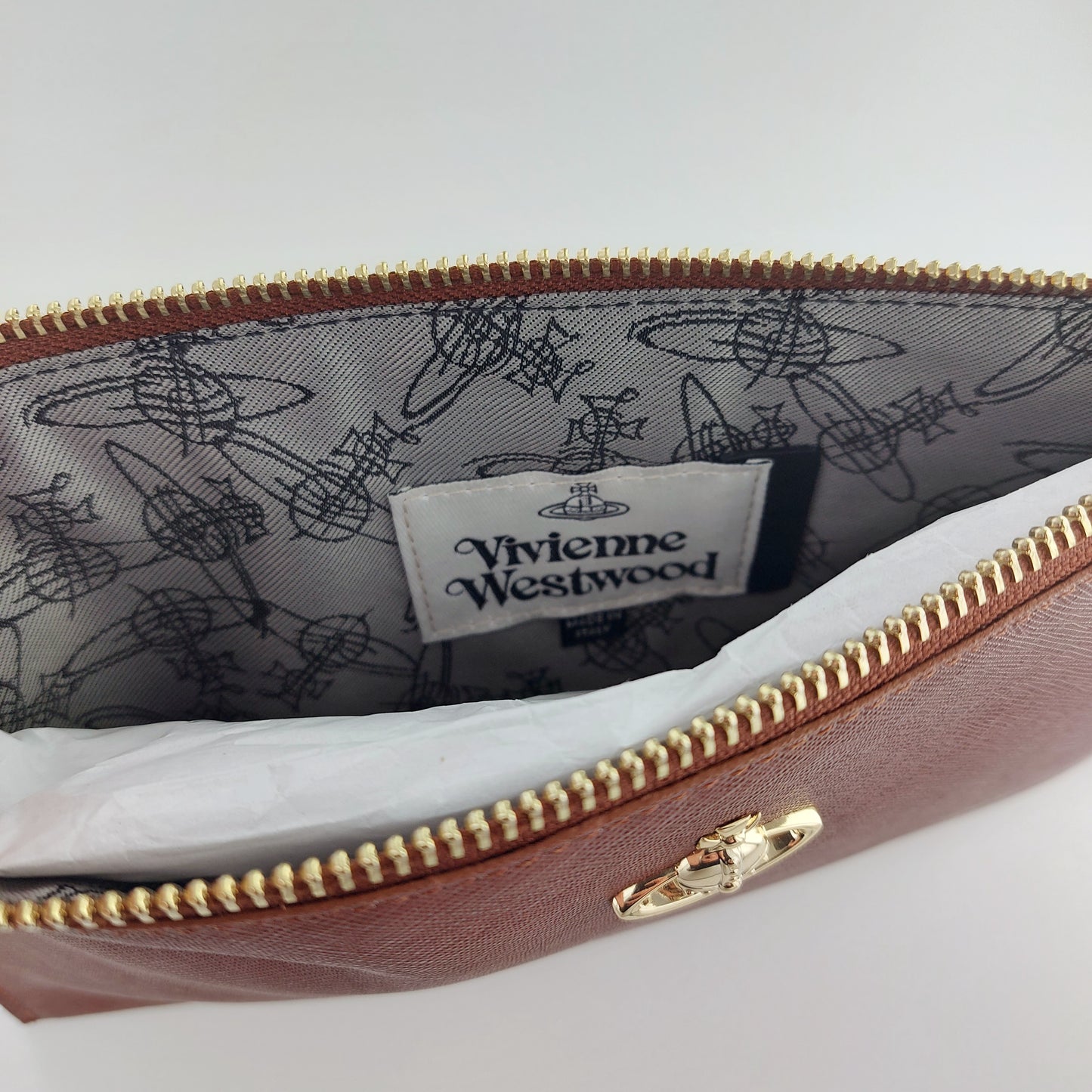 Vivienne Westwood Brown Saffiano Purse with Zip