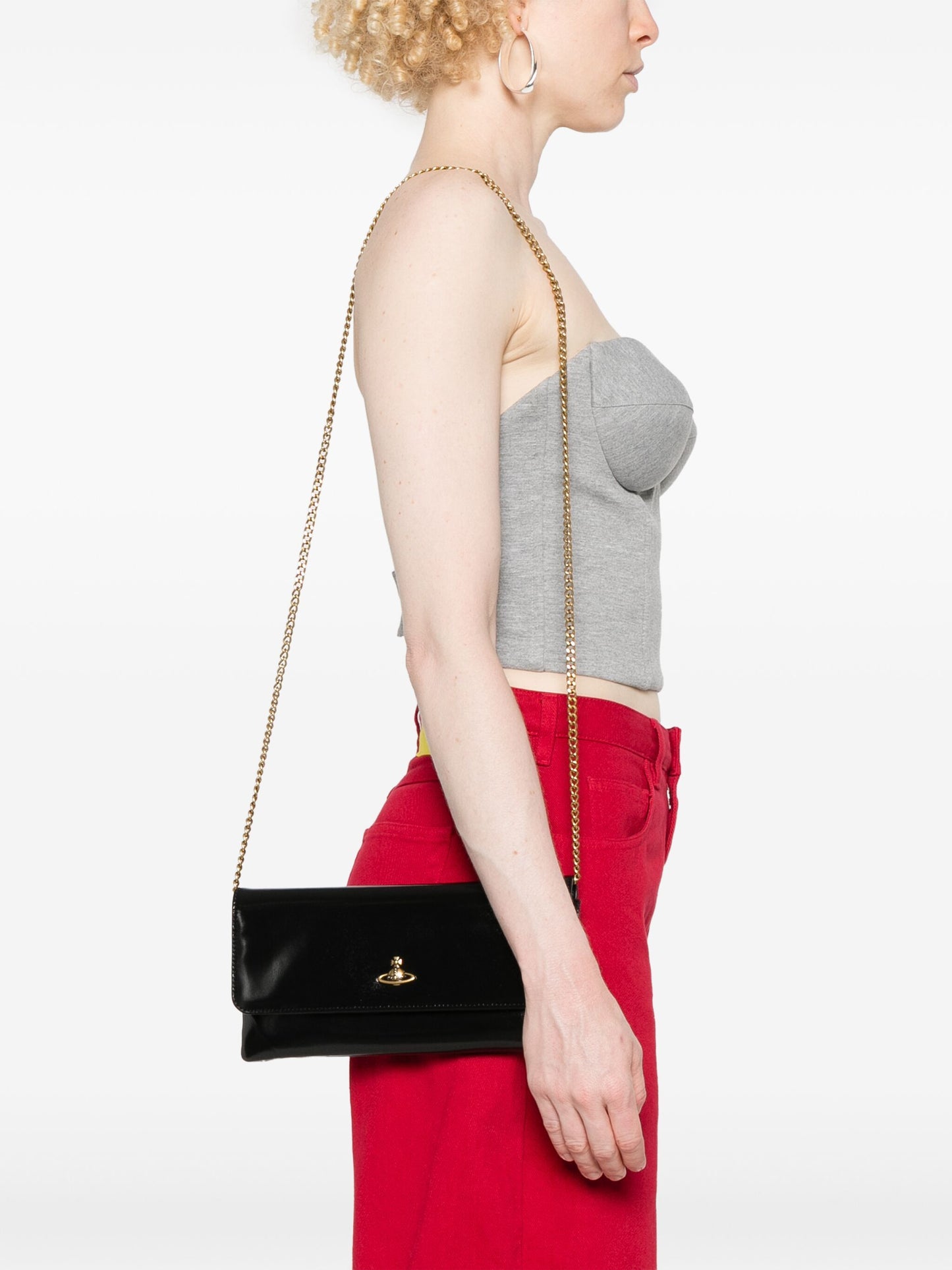 Vivienne Westwood Flap Closure Clutch Bag Black Shiny Leather