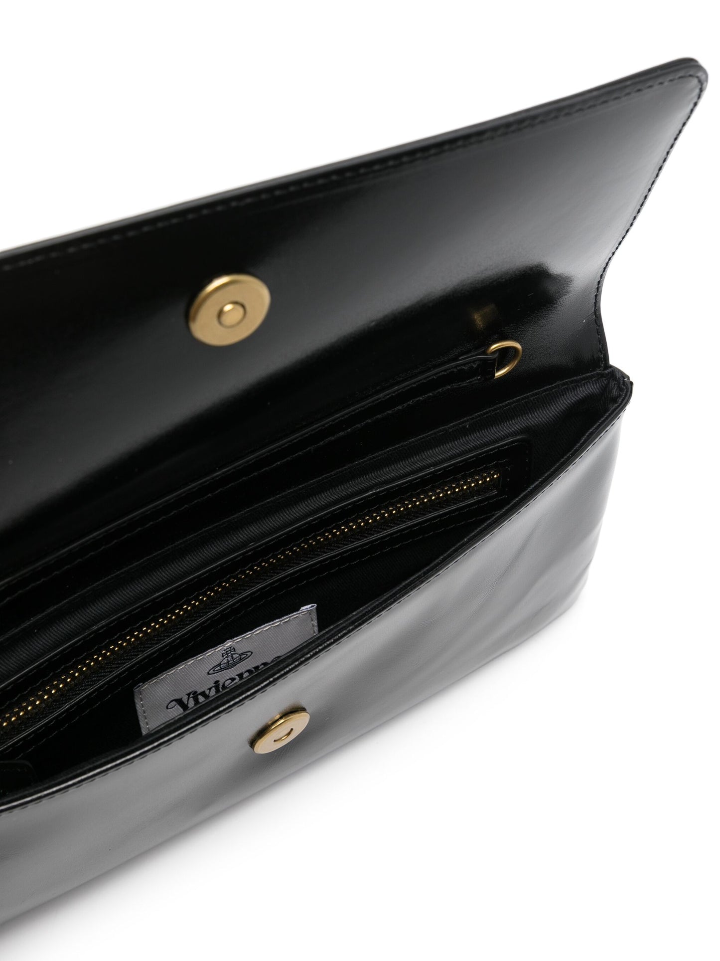 Vivienne Westwood Flap Closure Clutch Bag Black Shiny Leather