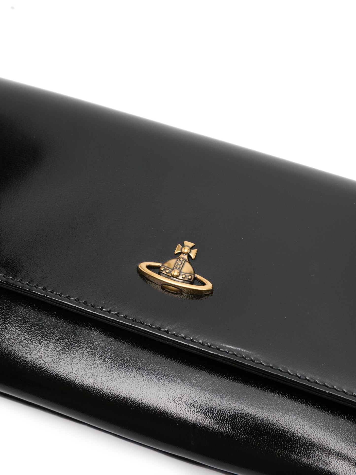 Vivienne Westwood Flap Closure Clutch Bag Black Shiny Leather