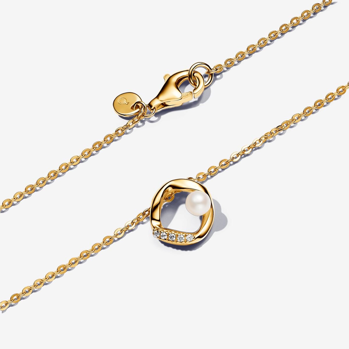 Pandora Essence Organically Shaped Pavé Circle & Treated Freshwater Cultured Pearl Collier Necklace