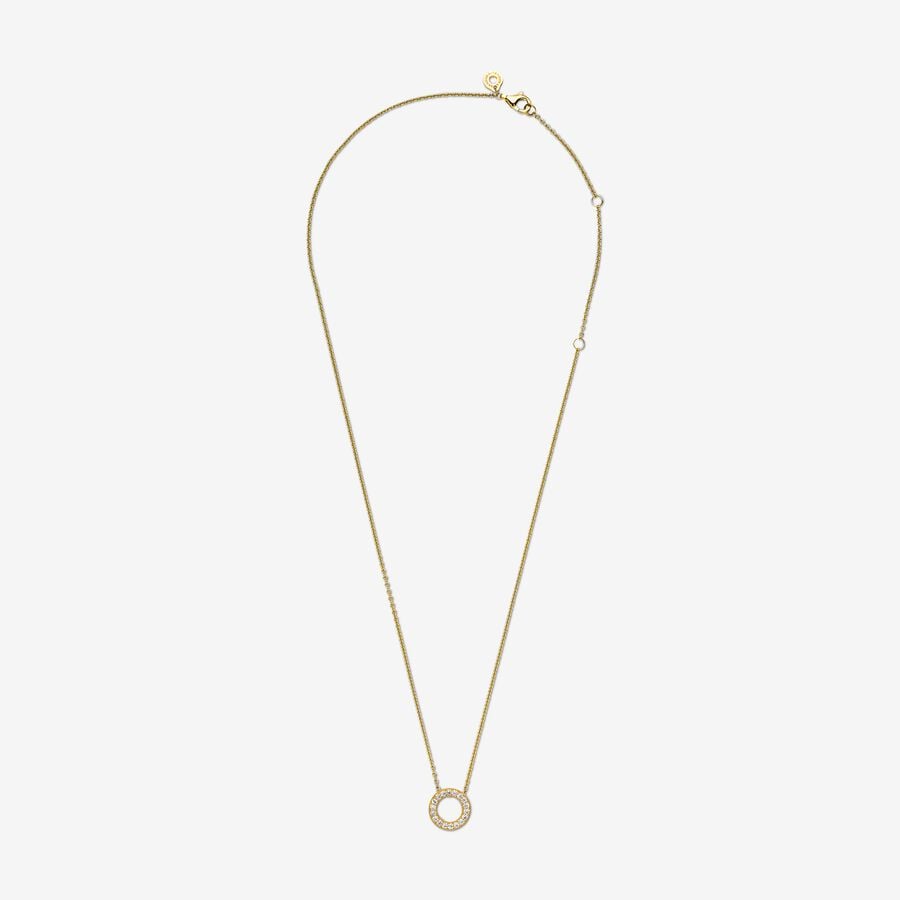 Pandora Logo Pavé Circle Collier Necklace-Yellow Gold Plated
