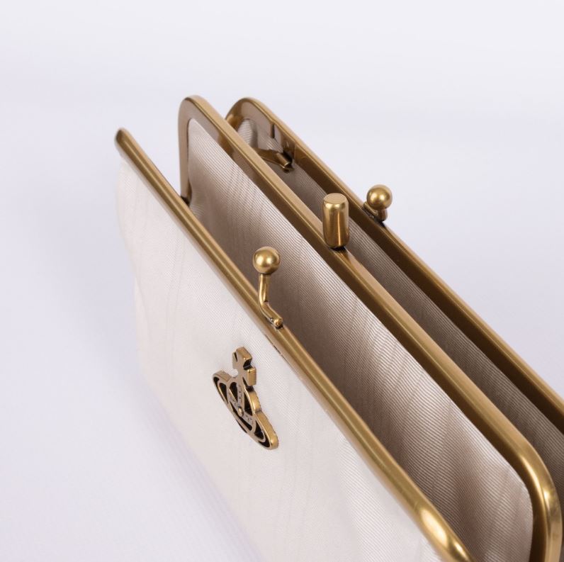 Vivienne Westwood Moire DB Frame Purse with Chain Cream