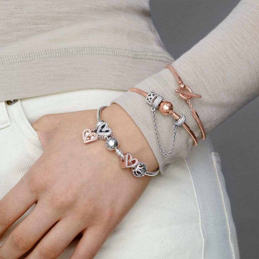Silver Pandora Bangle With Charms Silver Pandora Sterling Silver