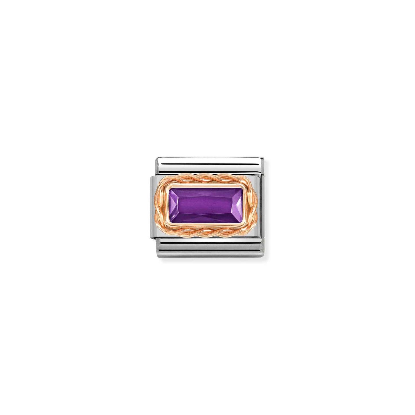 Nomination Classic Link with Baguette Violet CZ Stone in Rose Gold Tone
