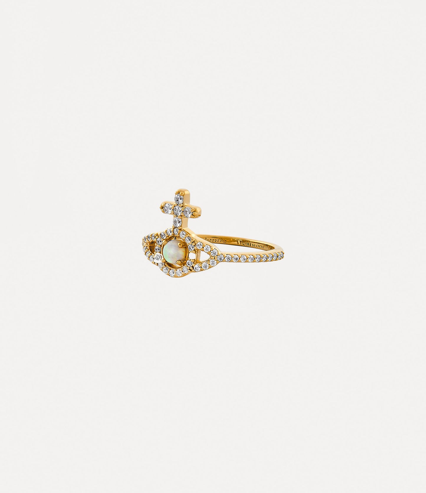 Vivienne Westwood Yellow Gold Tone CZ and Cream Synthetic Opal Olympia Ring