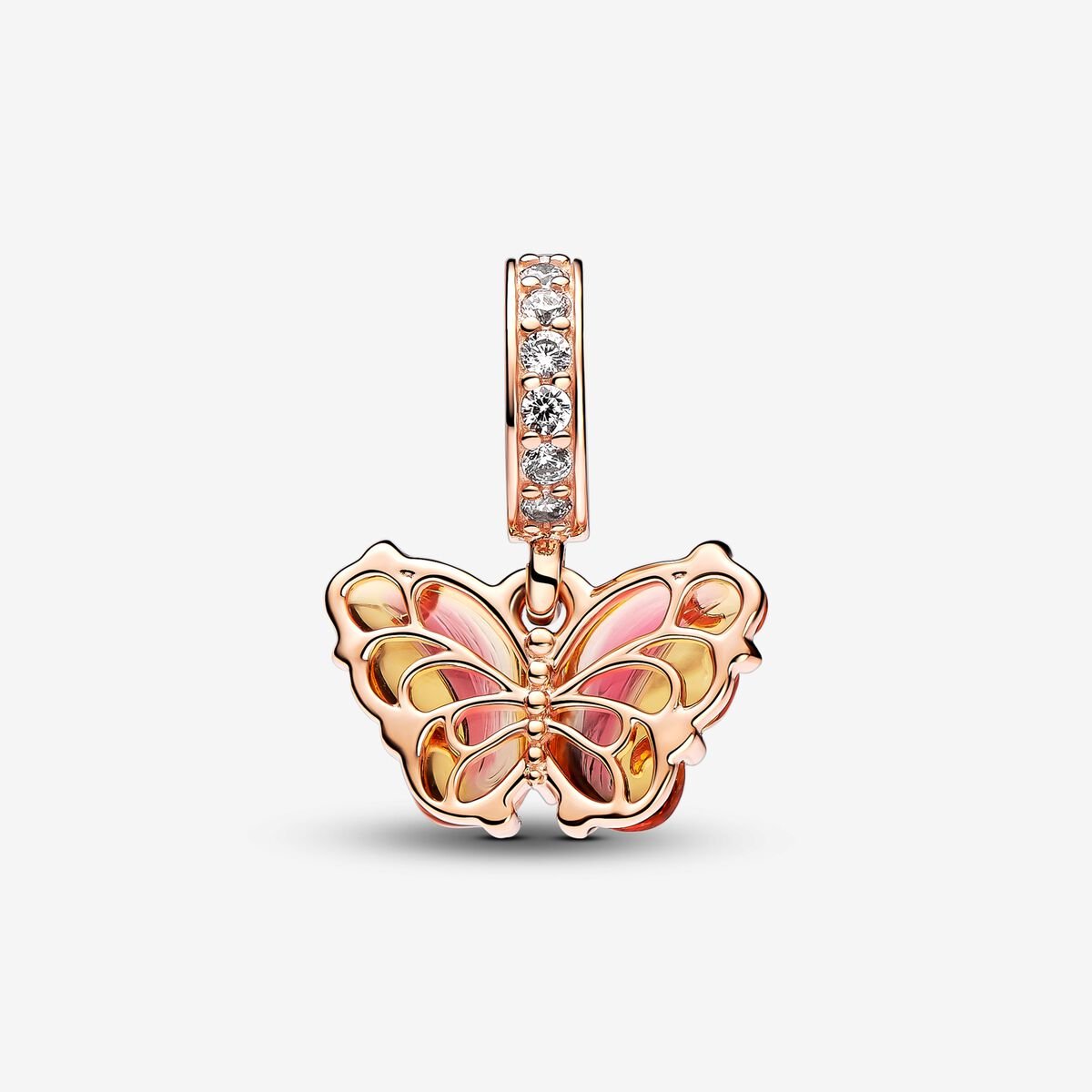Pandora Pink & Yellow Murano Glass Butterfly Dangle Charm