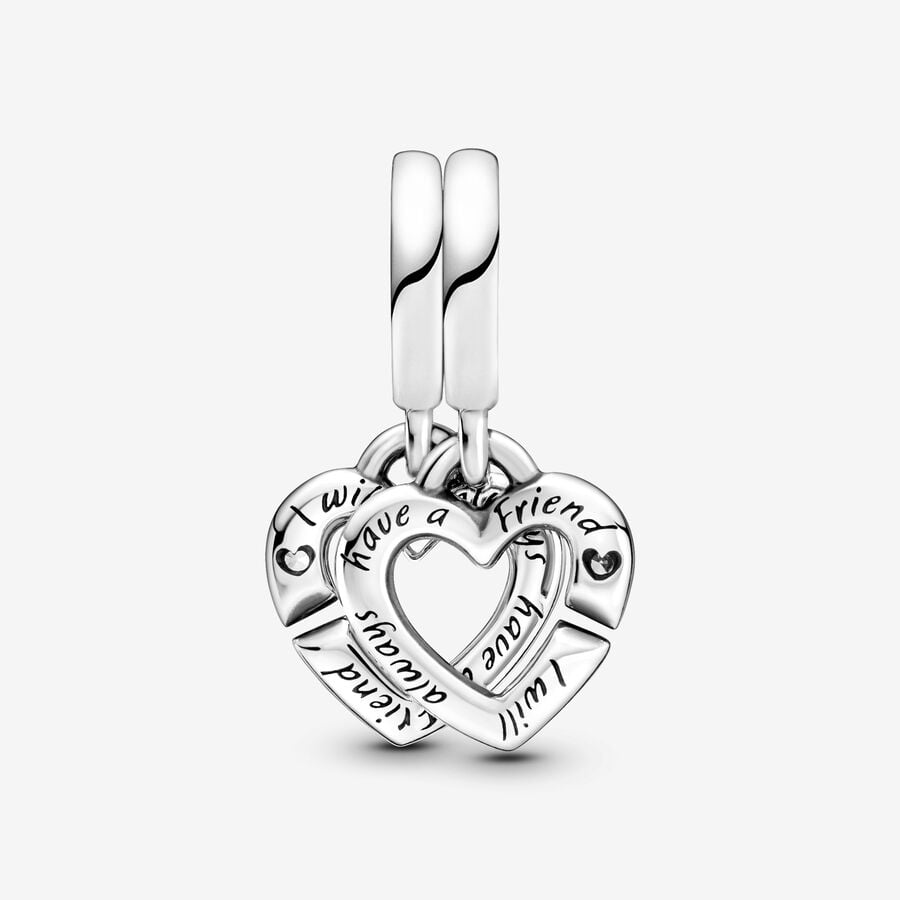 Linked Sister Hearts Split Dangle Charm