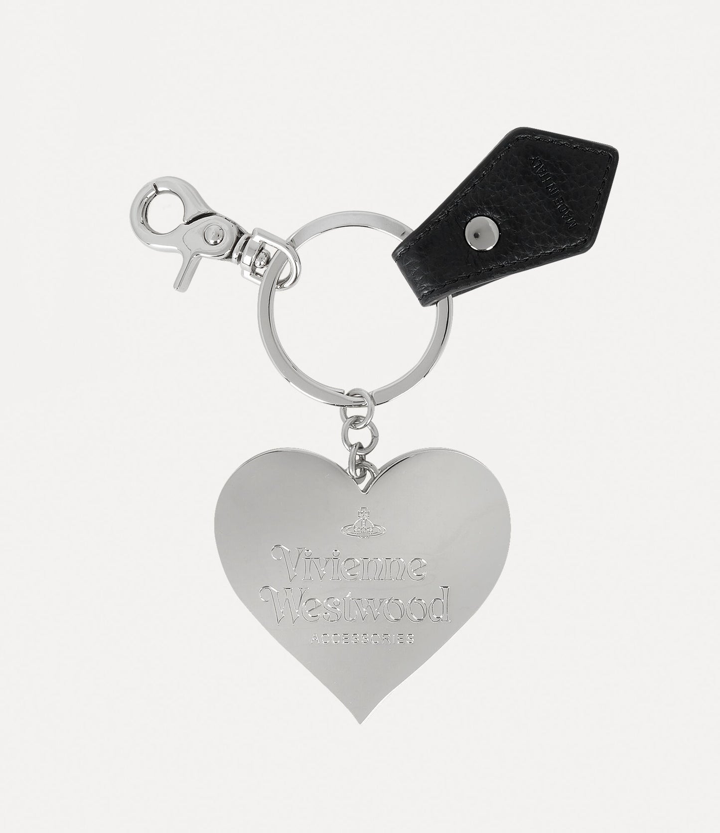 Vivienne Westwood Mirror Heart Orb Keyring Black Grain Leather