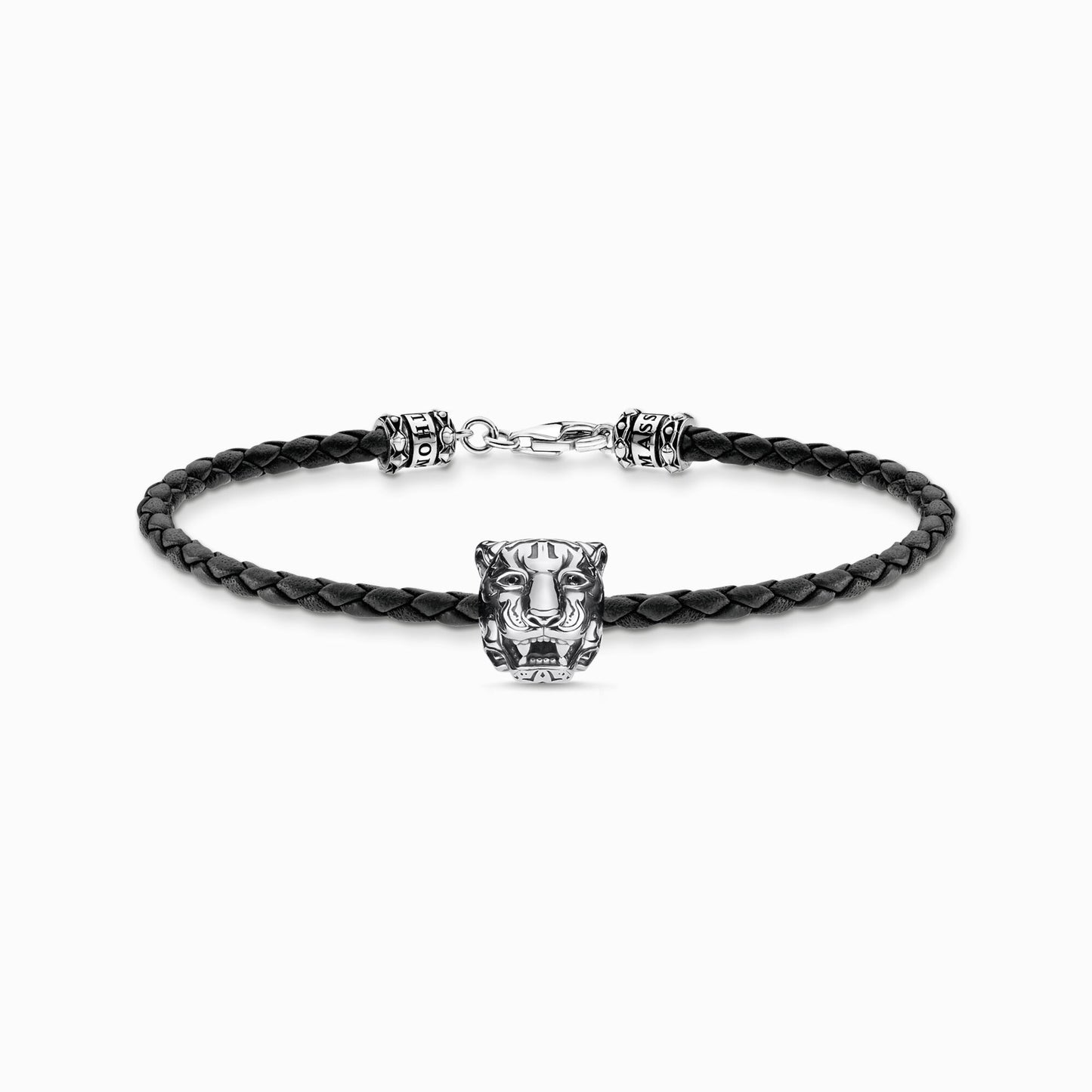 Thomas Sabo Silver and Black Leather Tiger Bracelet
