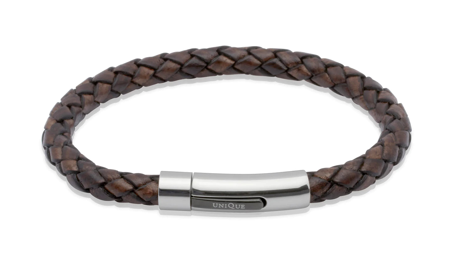 Unique B170ADB Antique Dark Brown Leather Bracelet 21cm