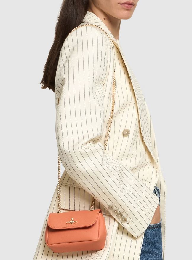 Vivienne Westwood Saffiano Small Purse with Chain Orange