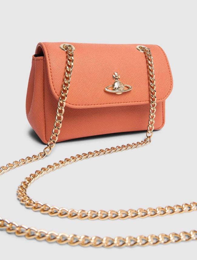Vivienne Westwood Saffiano Small Purse with Chain Orange