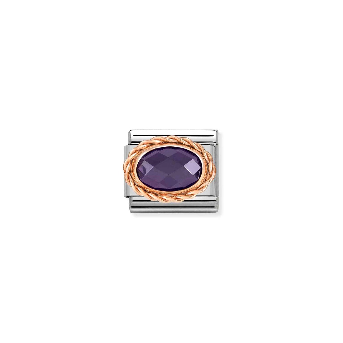 Nomination Classic Link with Faceted Purple Oval Stone in Rose Gold Tone