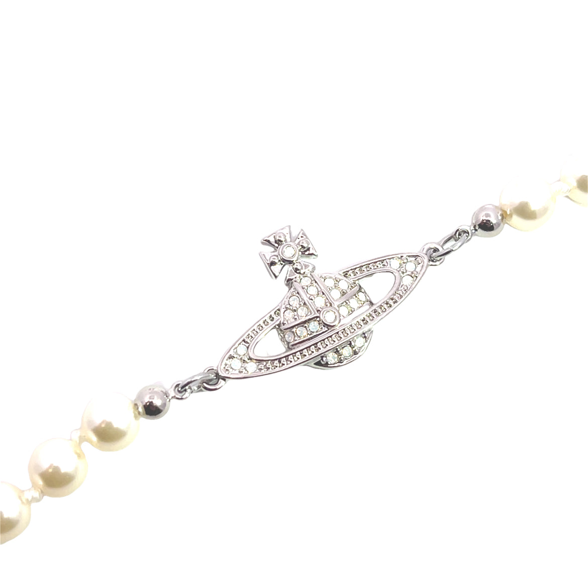 Vivienne Westwood Pearl Silver Tone and White Opal Mini Bas Relief Bracelet