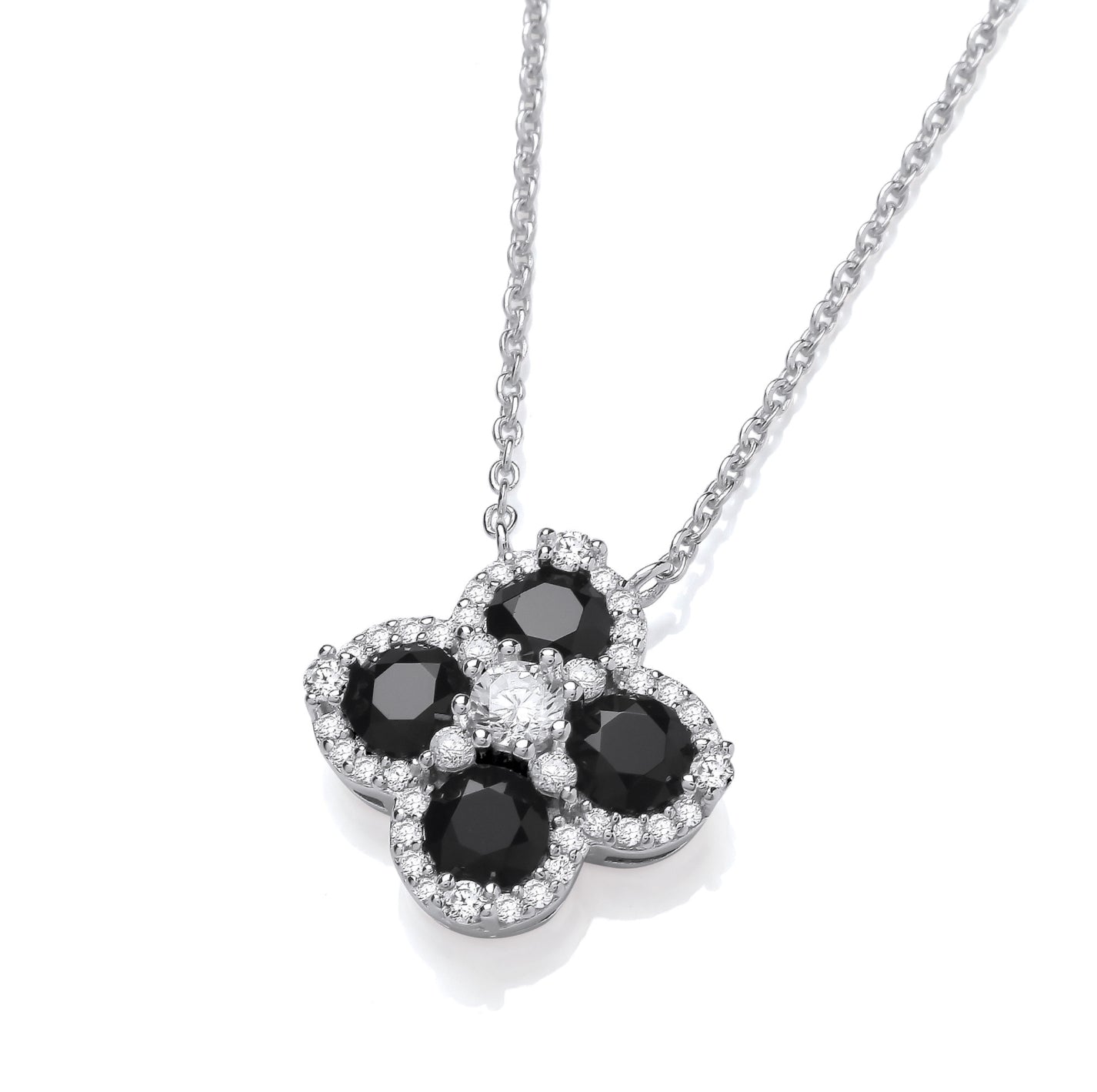 Coe & Co Black Four Leaf Clover Silver Necklace