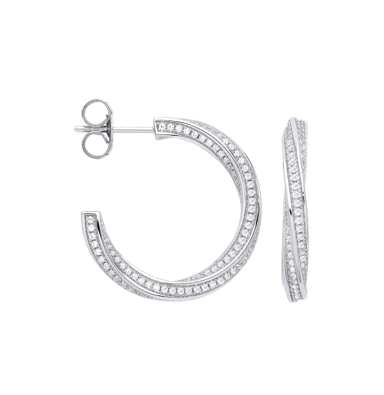 Coe & Co Silver CZ Twist Hoop Earrings