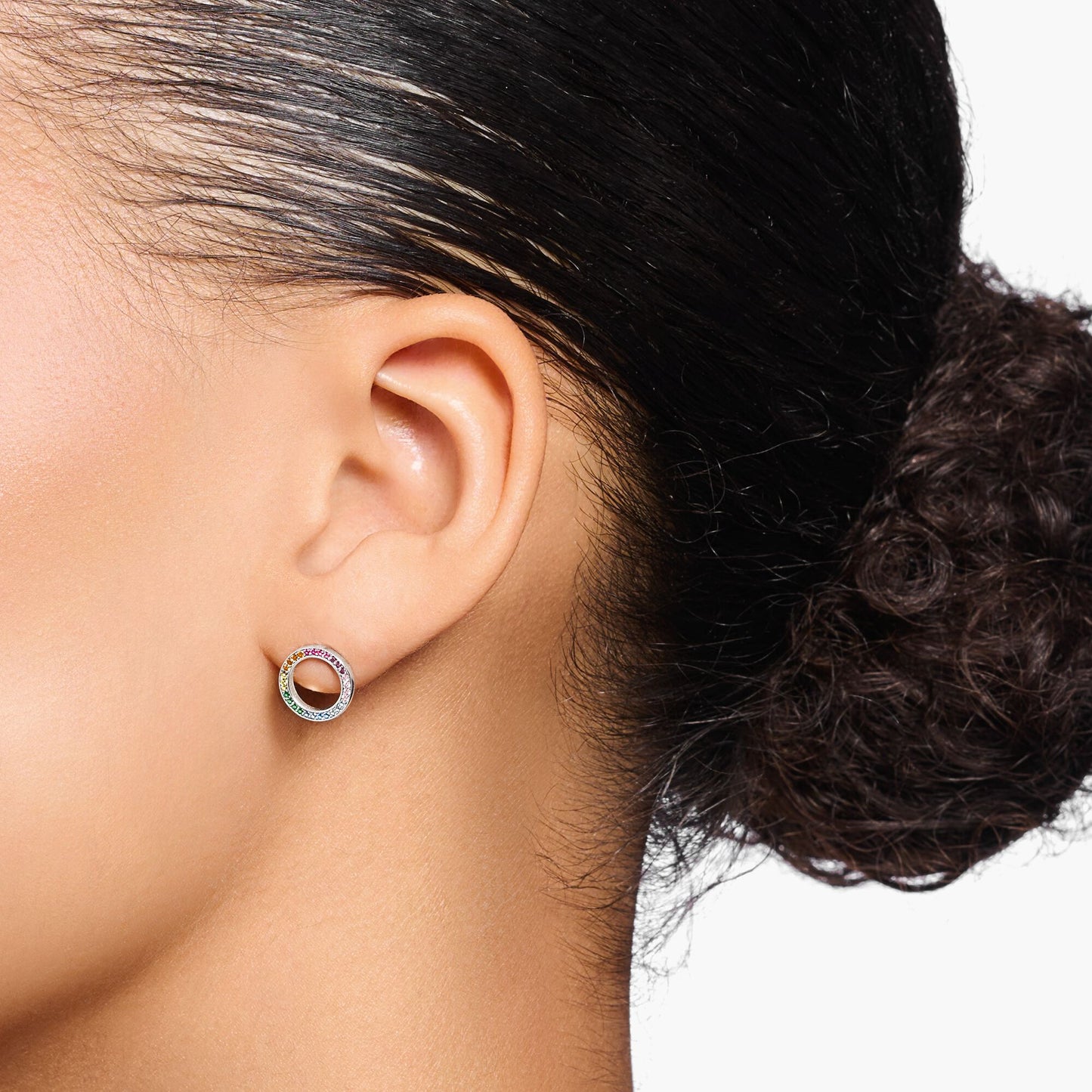 Blackened Silver Together Round Coloured Stones Ear Studs