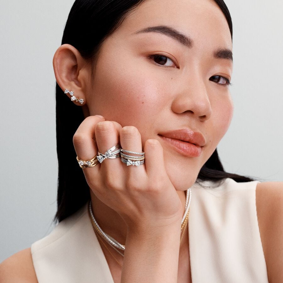 Pandora Sparkling Double-Row Bow Ring