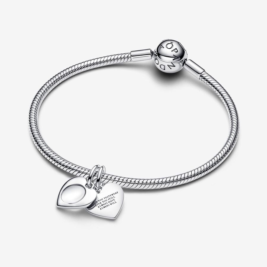 Pandora Engravable Heart Magnifying Glass Double Dangle Charm