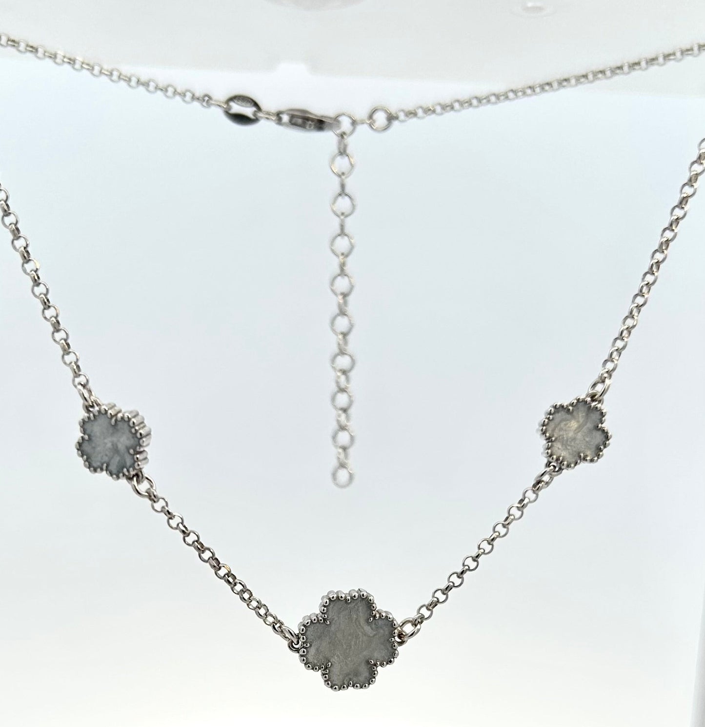 Coe & Co Silver White Enamel Four Leaf Clover Necklace 16"