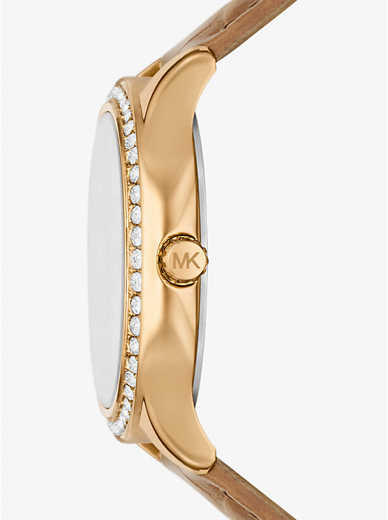 Michael Kors Sage Pavé Gold-Tone and Crocodile Embossed Leather Ladies Watch