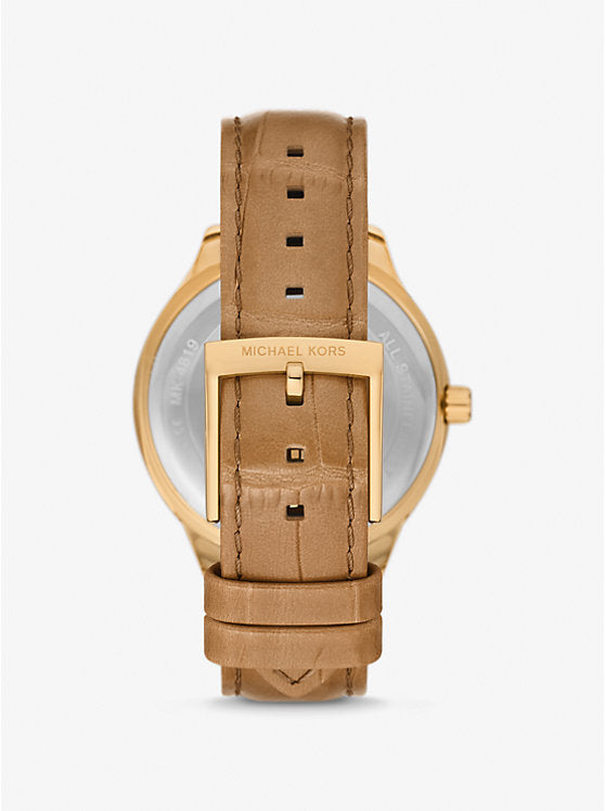 Michael Kors Sage Pavé Gold-Tone and Crocodile Embossed Leather Ladies Watch