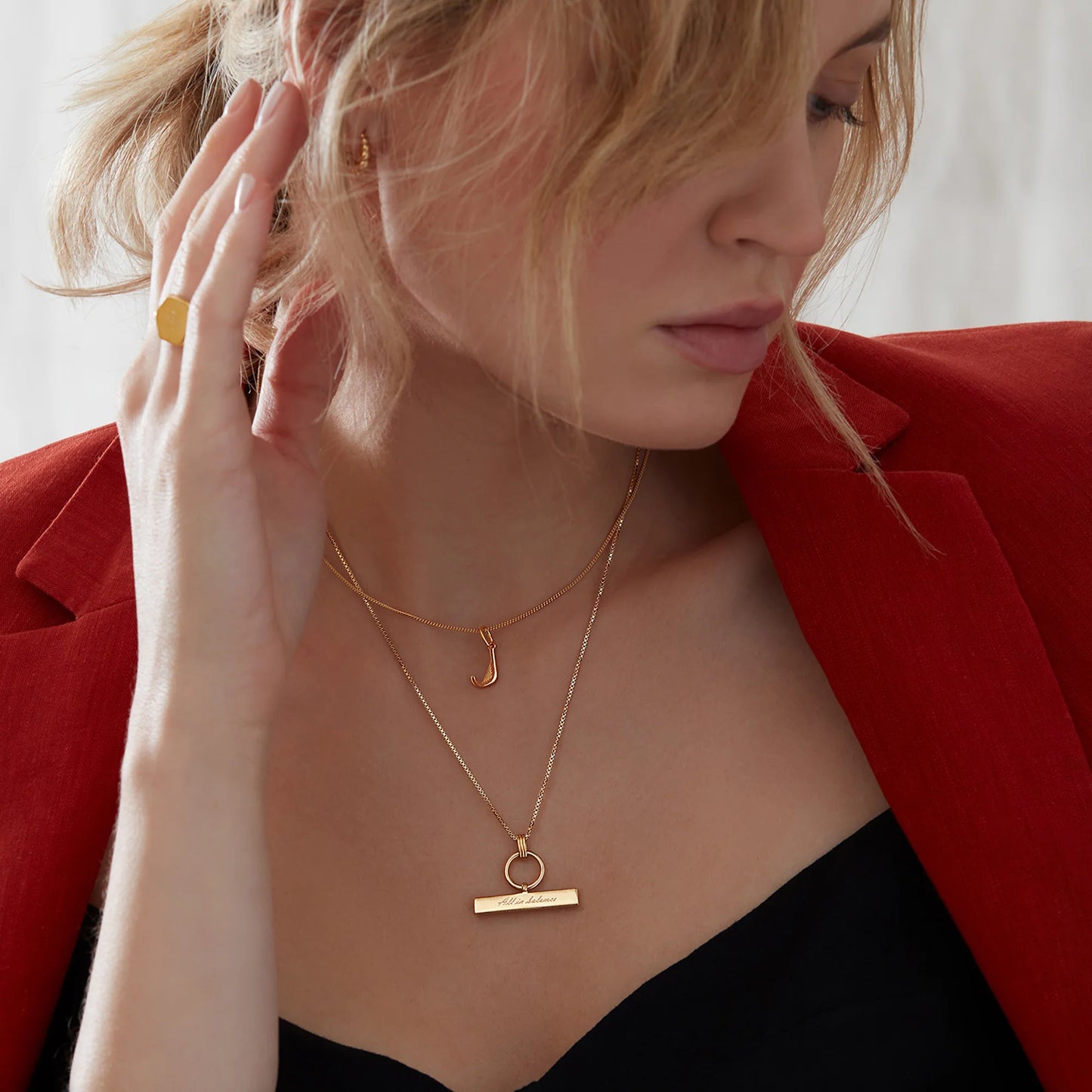 Rachel Jackson Gold Tone T-Bar Necklace