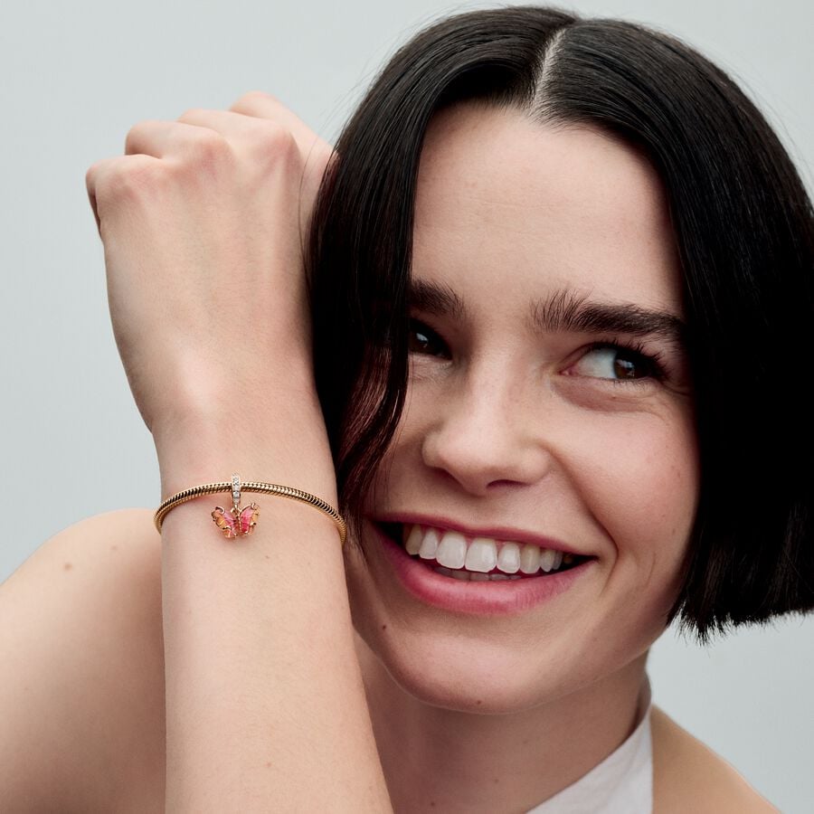 Pandora Pink & Yellow Murano Glass Butterfly Dangle Charm