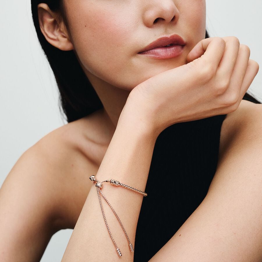Pandora Studded Chain Slider Bracelet Rose Gold