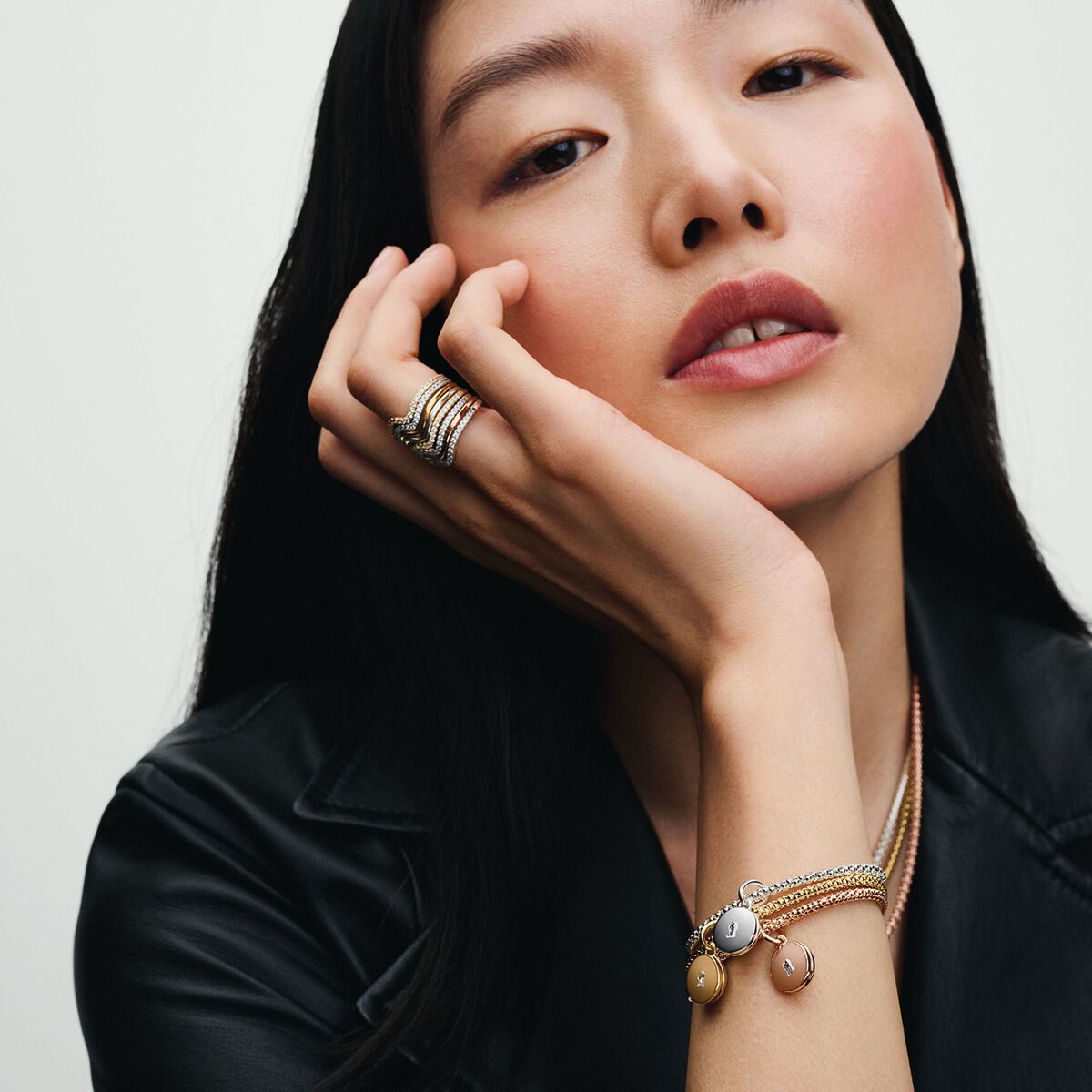 Pandora Studded Chain Slider Bracelet Rose Gold