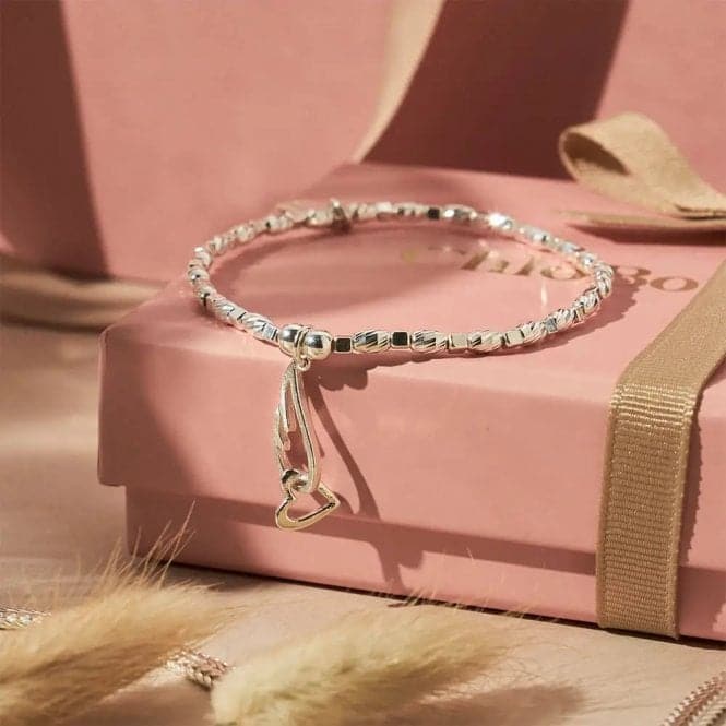 Chlobo Soul Glow Interlocking Heart & Angel Wing Bracelet Silver