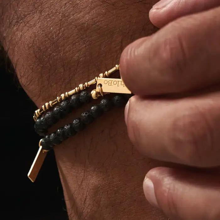 ChloBo Men's Gold Black Lava Bracelet