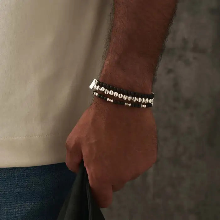 ChloBo Men's Black Lava Saucer Bracelet