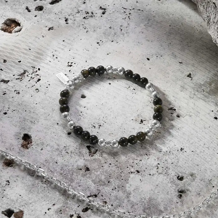 ChloBo Men's Golden Obsidian Triple Ball Bracelet