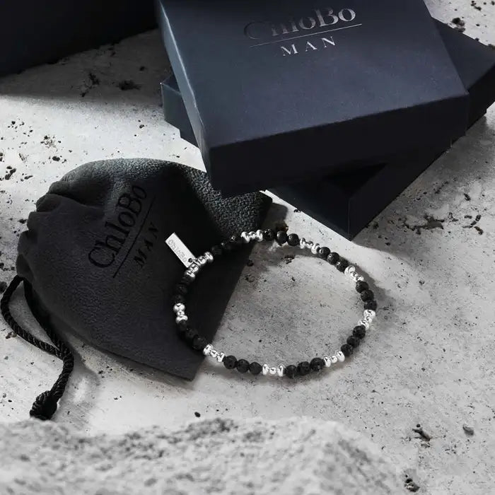 ChloBo Men's Black Lava Saucer Bracelet