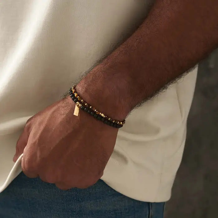 ChloBo Men's Gold Black Lava Bracelet