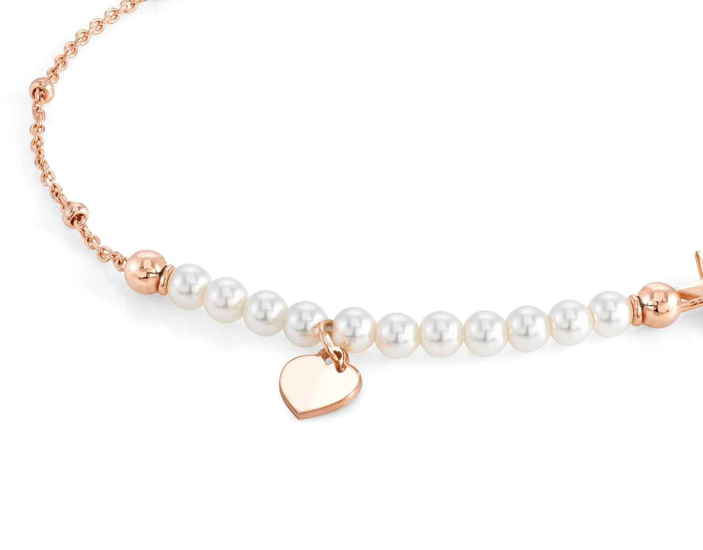 Nomination Melodie Bracelet with White Pearls & Rose Heart in Rose Gold Tone