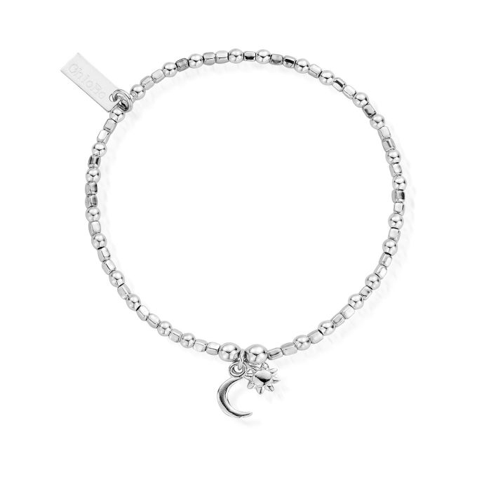 ChloBo Silver Mini Cube Dainty Moon & Sun Bracelet