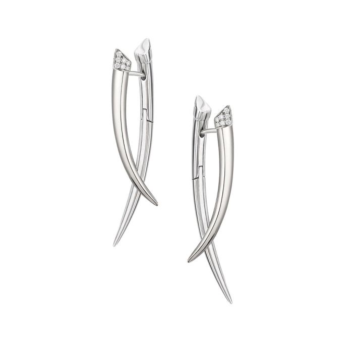 Shaun Leane Silver Sabre Diamond Crossover Earrings