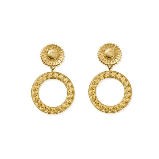 Load image into Gallery viewer, ChloBo Couture Gold Sun Statement Earrings
