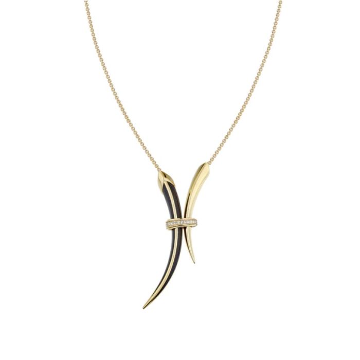 Load image into Gallery viewer, Shaun Leane Sabre Deco Gold Tone and Black Ceramic Necklace
