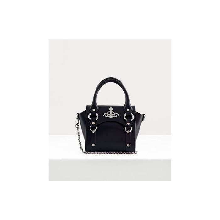 Vivienne Westwood Betty Mini Handbag with Chain in Black Smooth Leather