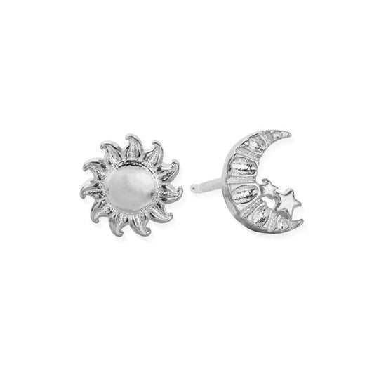ChloBo Silver Moon And Sun Stud Earrings
