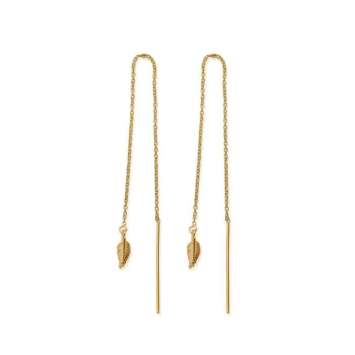 ChloBo Gold Feather Of Courage Pull-Through Earrings