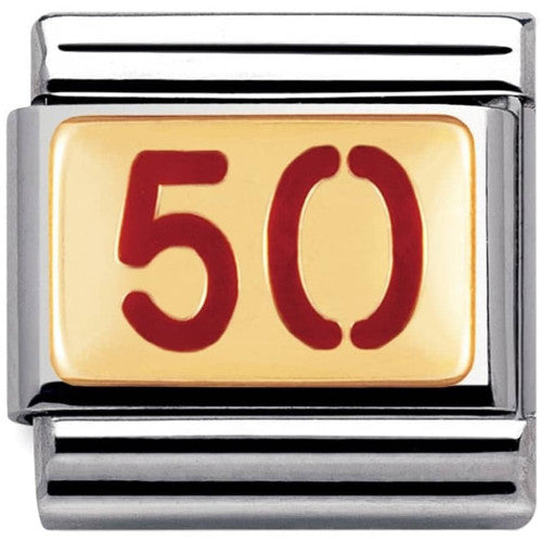 Nomination Classic 18ct Yellow Gold and Red Number 50 Charm Link