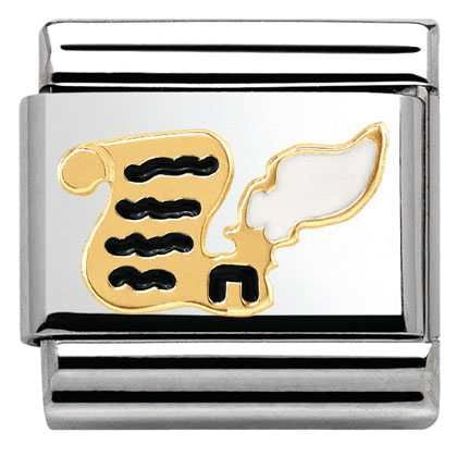 Nomination Classic 18K Gold Black Enamel Letter And Quill Link Charm