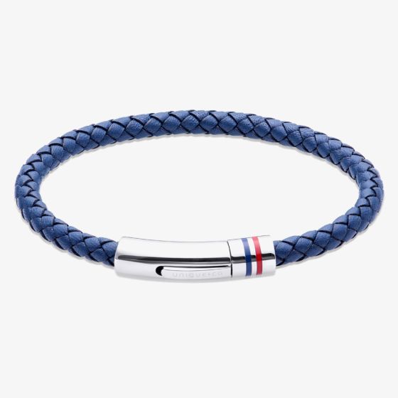 Unique Blue B533NV Leather Braided Bracelet 21cm