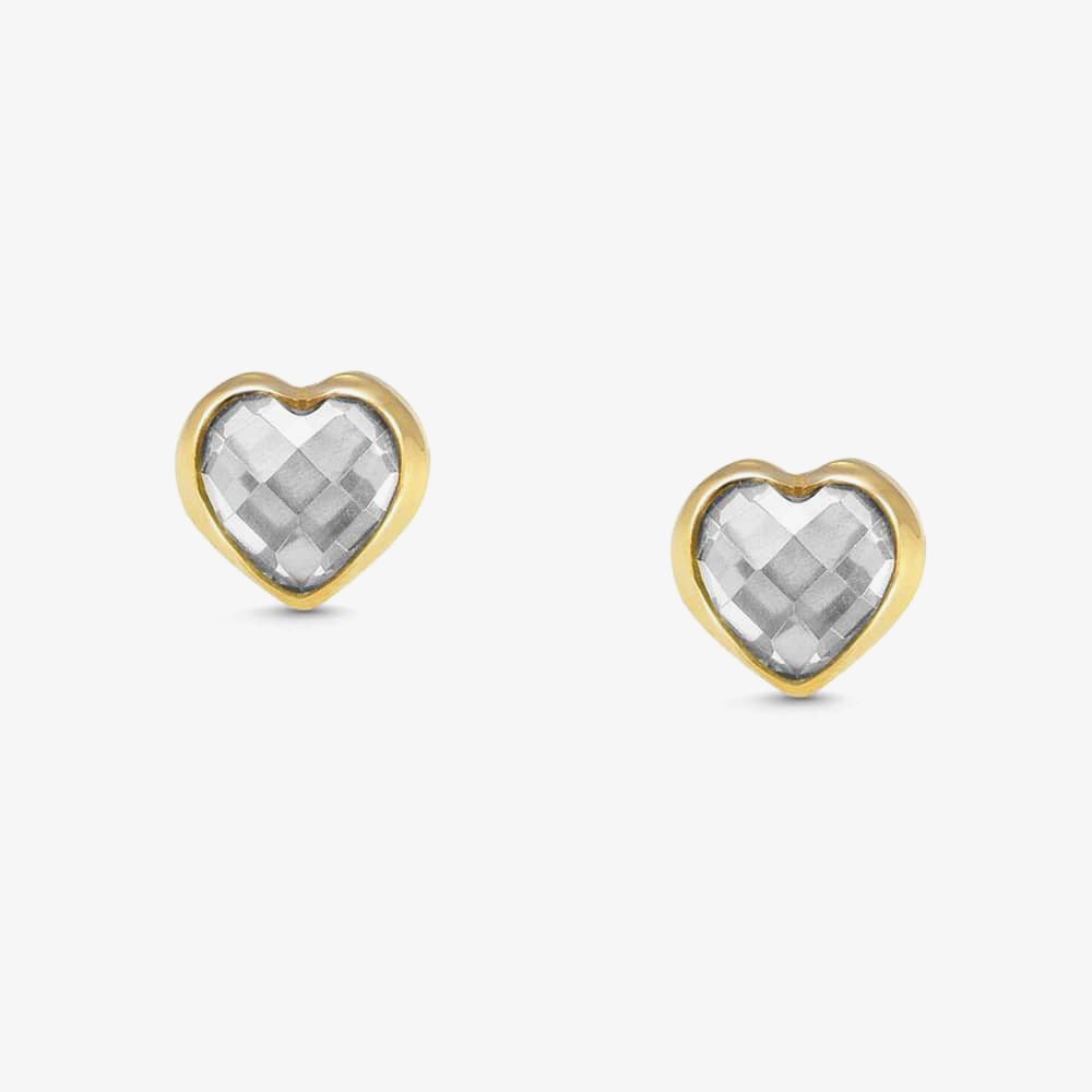 Nomination Stud Earrings with White CZ Heart in Yellow Gold Tone